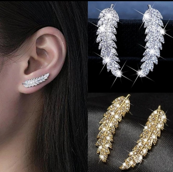 💖Beautiful Rhinestone Feathers/Leafy Earings - Picture 2 of 8